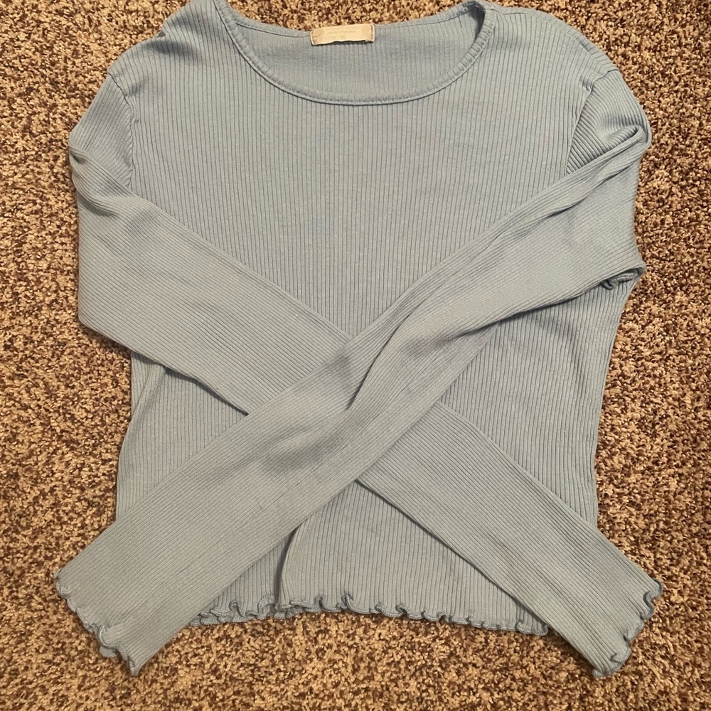Ribbed Blue Long Sleeve Top